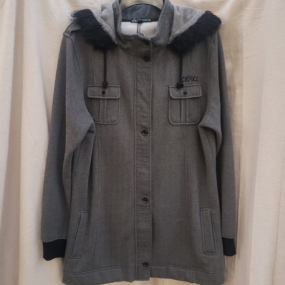 Ezekiel Chevron Tweed Black ANTHROPOLOGIE Coat XL